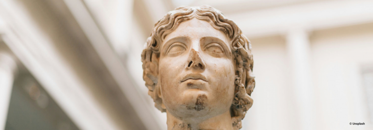 Sciences et Art Oeuvre d'art exposée représentant une tête sculptée
